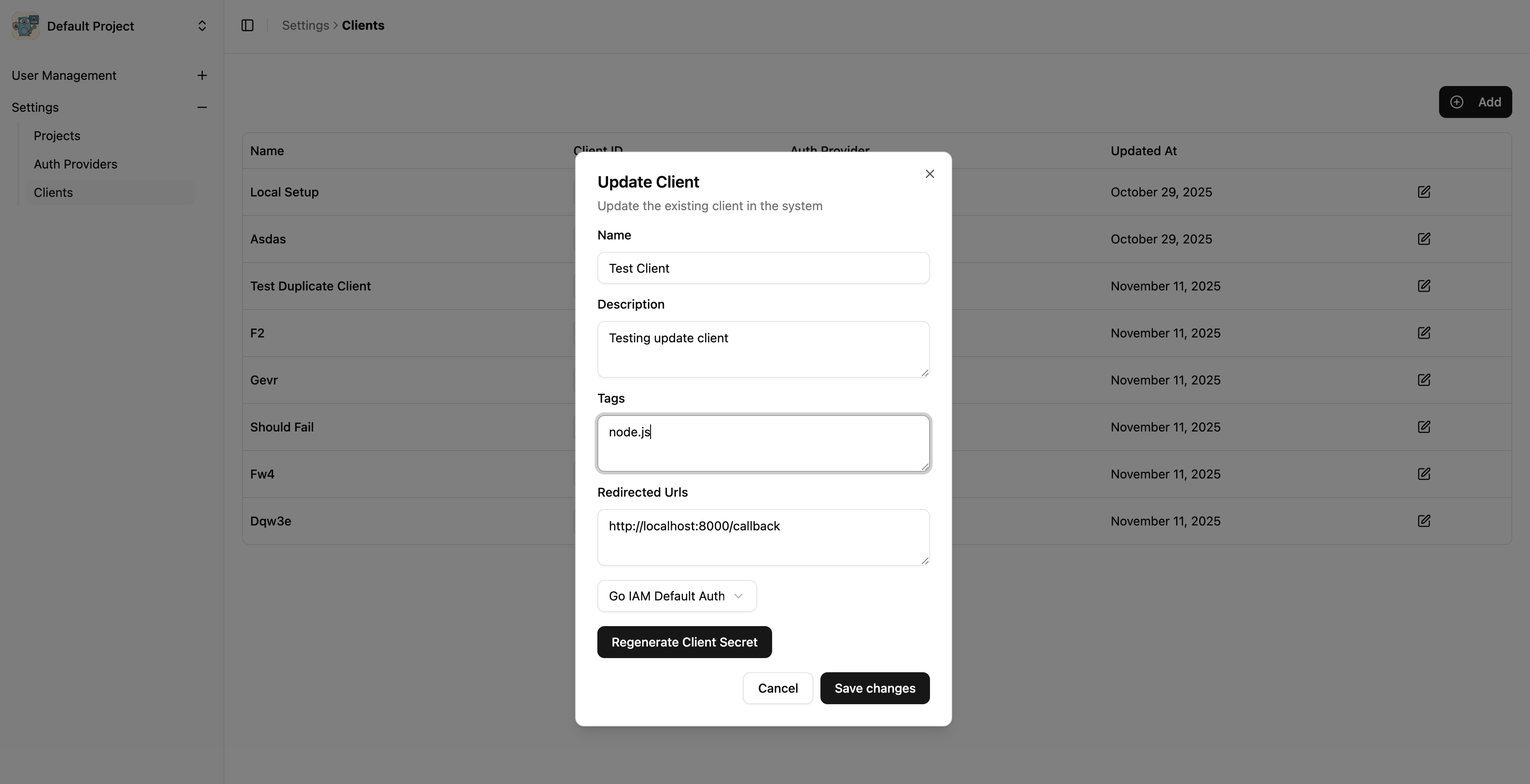 Client Update with Auth Provider Widget
