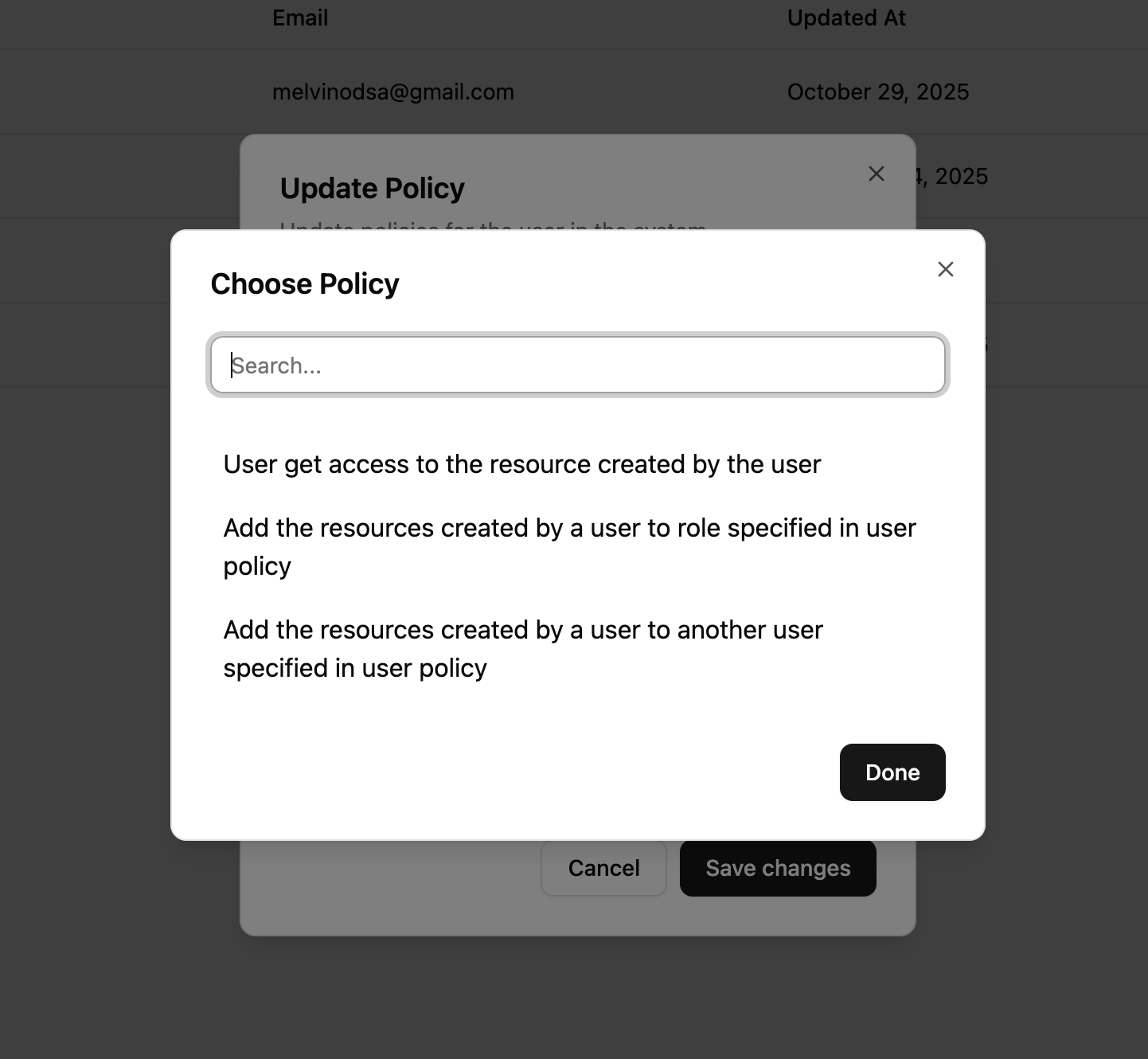 Update User Policies Widget